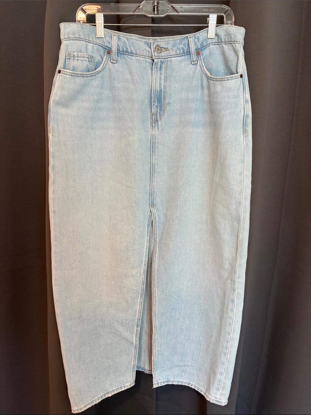 Old Navy Light Blue Denim Midi Skirt with Center Front Slit